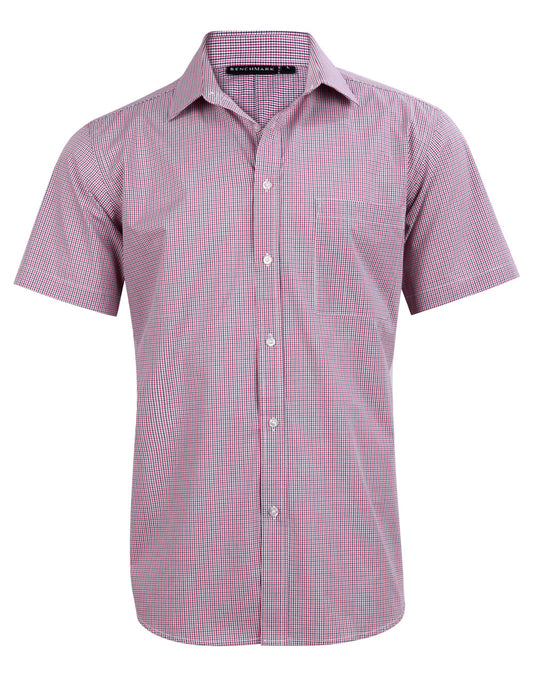 Men's Two Tone Mini Check S/S Shirt - Black.White.Red