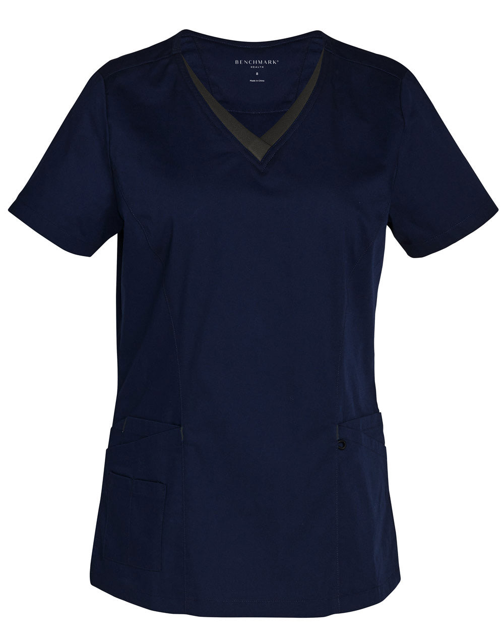 Ladies' Contrast Colour S/S Scrub Top - Navy.Charcoal