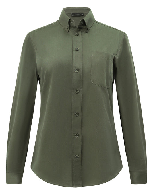 Ladies' Smart Casual Cotton Blend L/S Shirt - Army Green