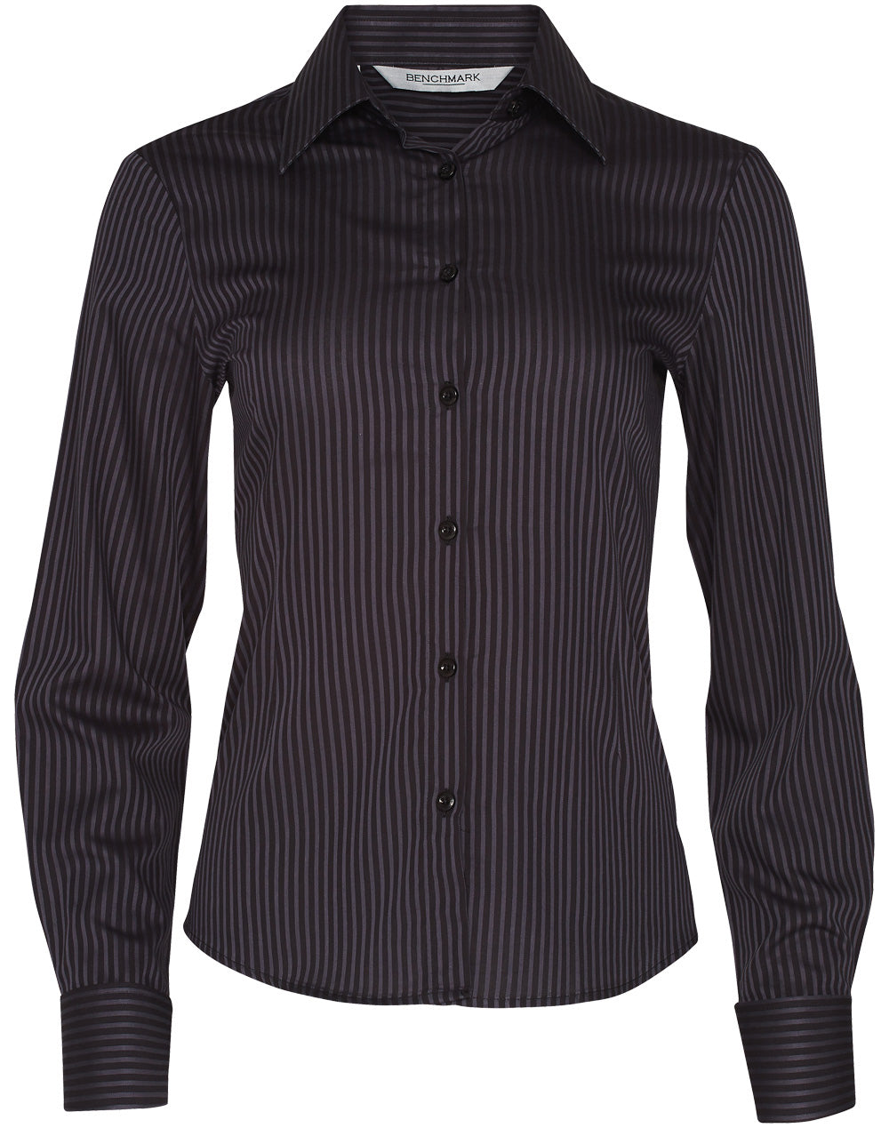 Women's Dobby Stripe Long Sleeve Shirt - Black.Charcoal