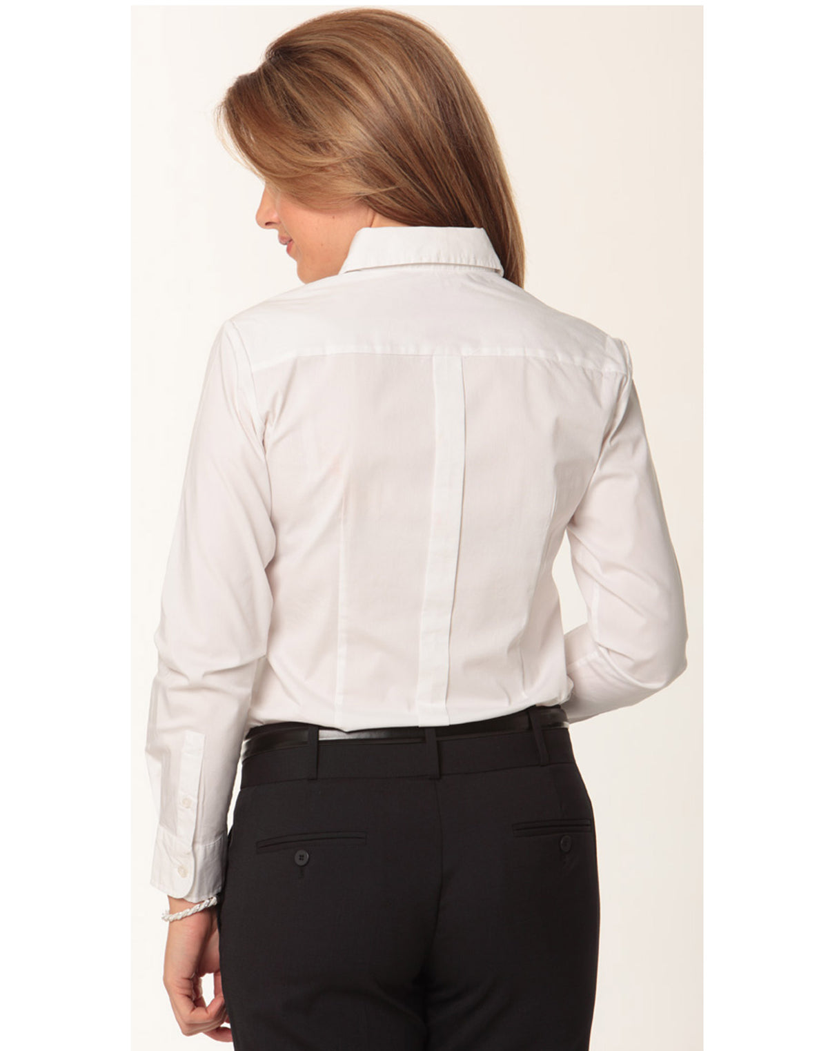 Women's Stretch Tuck Front Long Sleeve Shirt - White