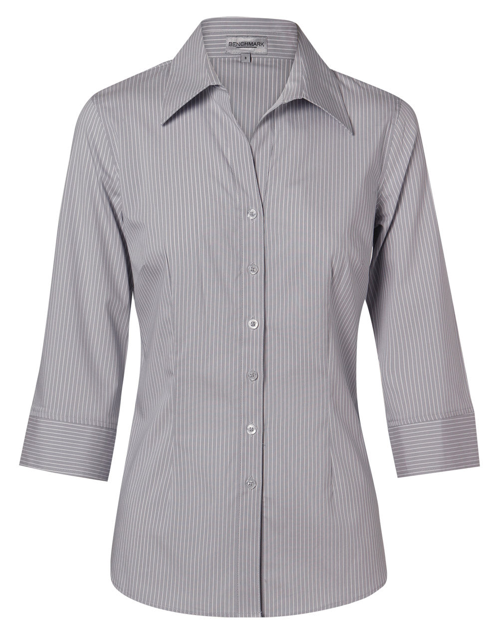Women's Ticking Stripe 3/4 Sleeve Shirt - Grey.White