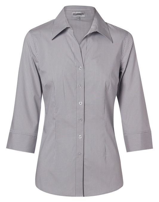 Women's Ticking Stripe 3/4 Sleeve Shirt - Grey.White