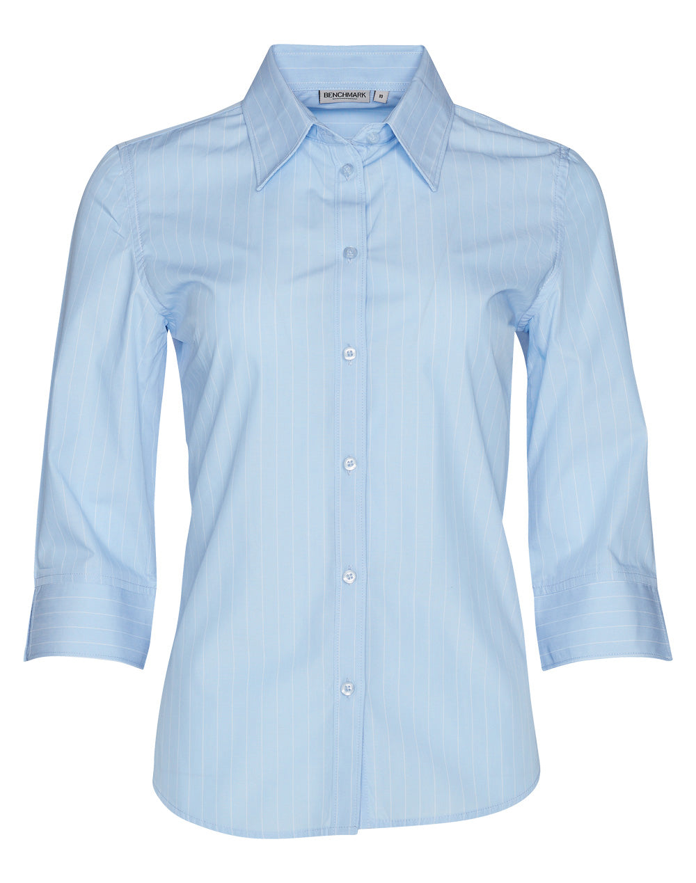Women's Pin Stripe 3/4 Sleeve Shirt - Blue Chambray.White