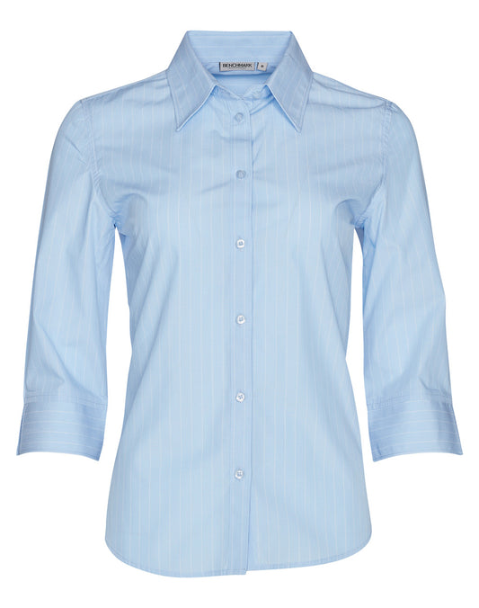 Women's Pin Stripe 3/4 Sleeve Shirt - Blue Chambray.White