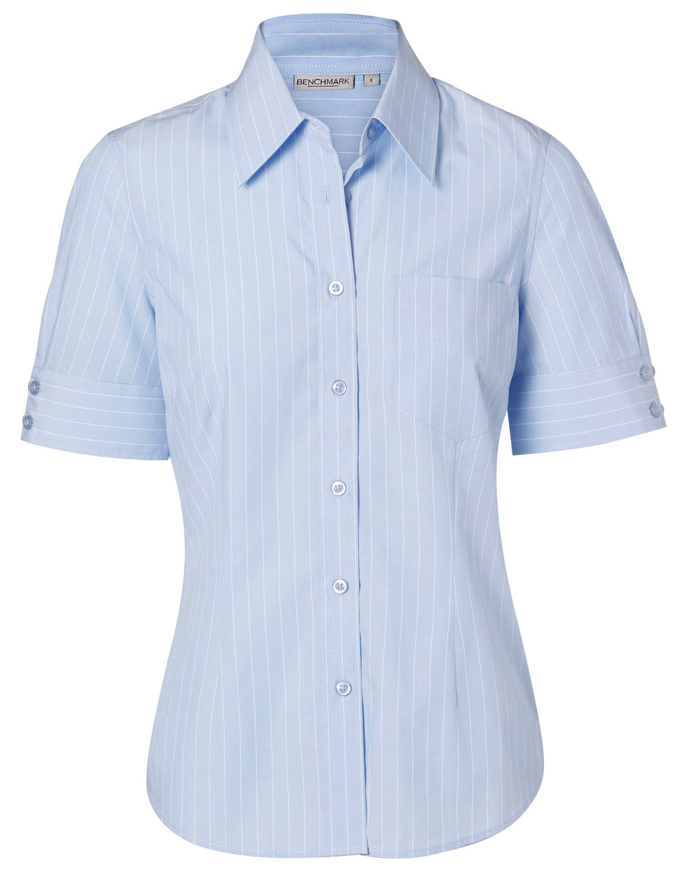 Women's Pin Stripe Short Sleeve Shirt - Blue Chambray.White