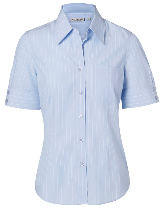 Women's Pin Stripe Short Sleeve Shirt - Blue Chambray.White