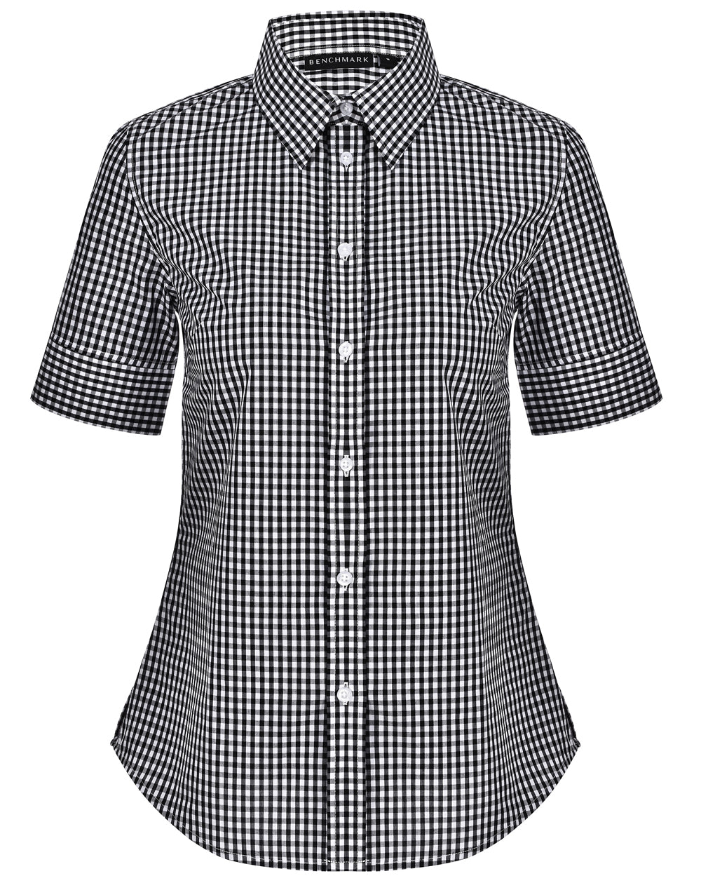 Women's Gingham Check S/S Shirt - Black.White