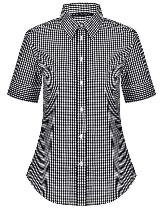 Women's Gingham Check S/S Shirt - Black.White