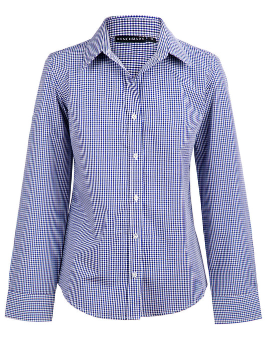 Ladies' Two Tone Check L/S Shirt - Black.White.Navy