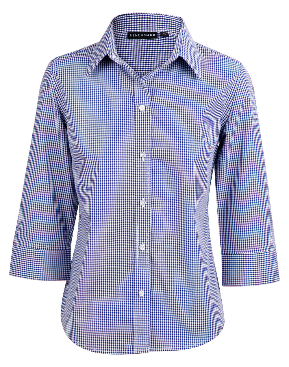 Ladies' Two Tone Check 3/4 Sleeve Shirt - Black.White.Navy