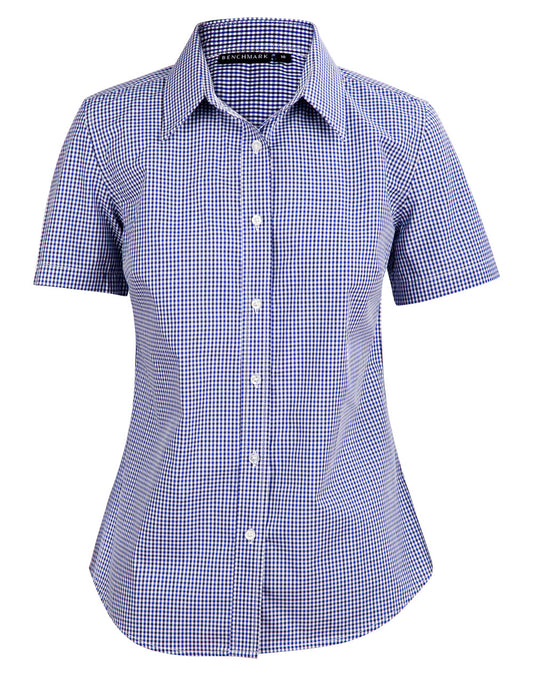 Ladies' Two Tone Check S/S Shirt - Black.White.Navy