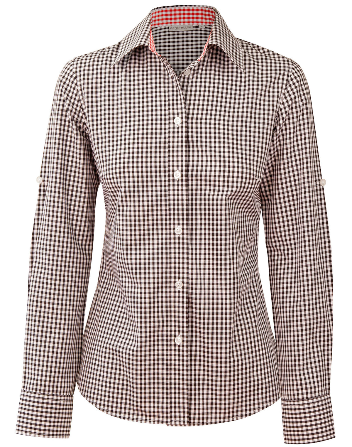 Women's Gingham Check Roll-up L/S Shirt - Black.White