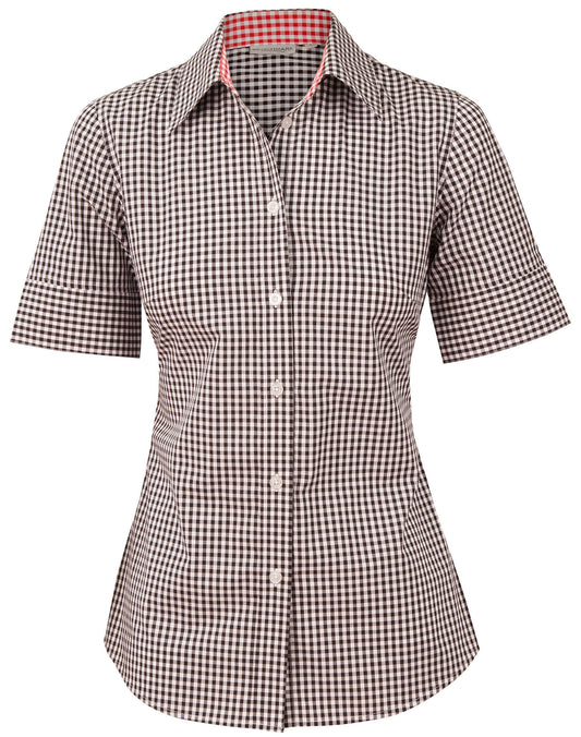 Women's Gingham Check S/S Shirt - Black.White