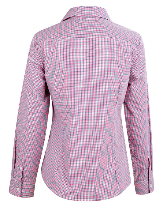 Ladies' Two Tone Mini Check L/S Shirt - Black.White.Red