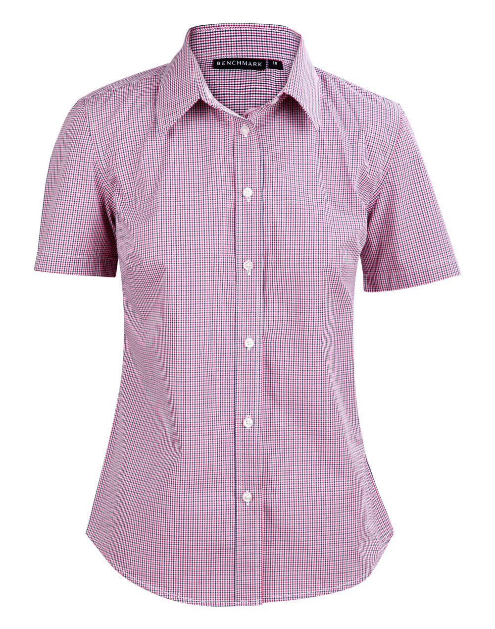 Ladies' Two Tone Mini Check S/S Shirt - Black.White.Red