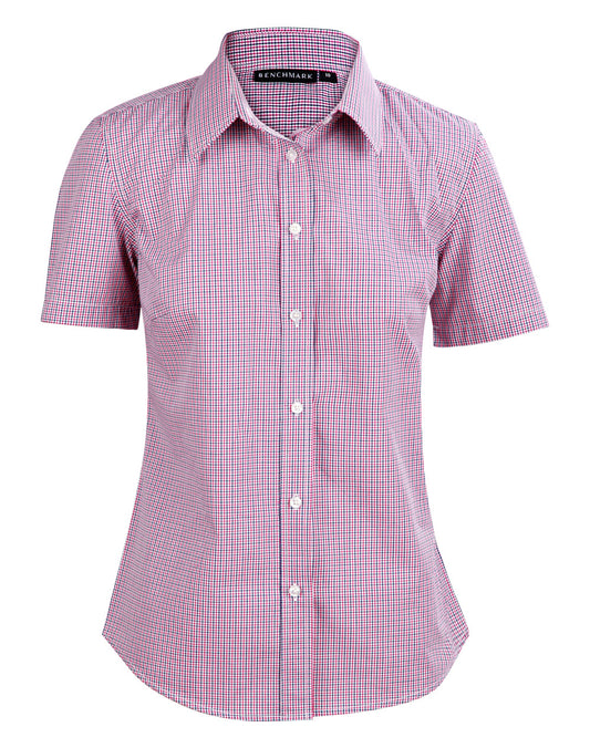 Ladies' Two Tone Mini Check S/S Shirt - Black.White.Red