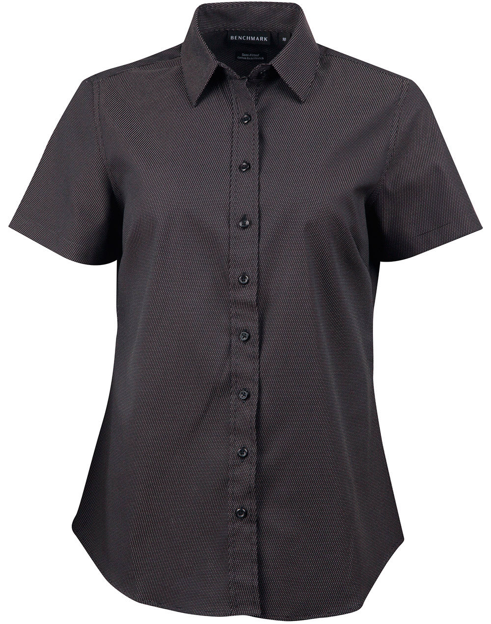Ladies' Pin Dot Stretch S/S Shirt - Black