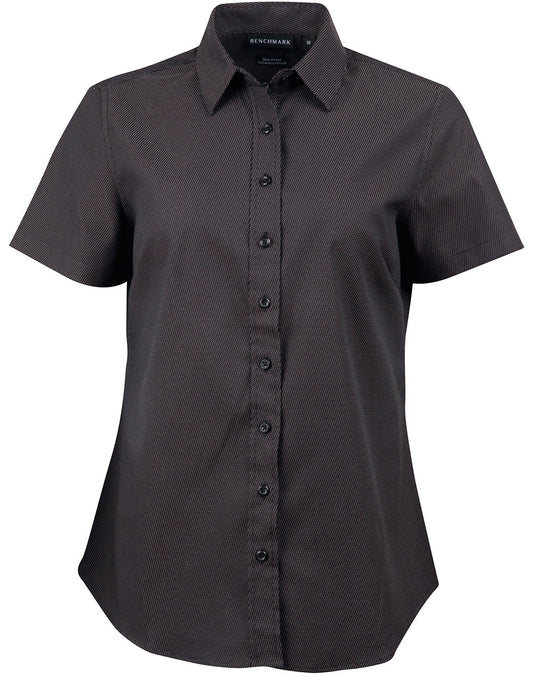 Ladies' Pin Dot Stretch S/S Shirt - Black