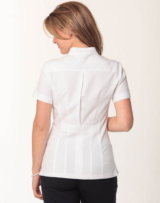 Women's Full Zip Front Short Sleeve Tunic - White