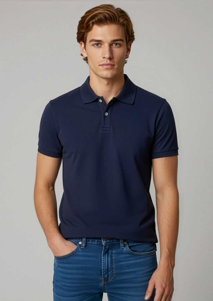 Mens Neon Short Sleeve Polo - Navy
