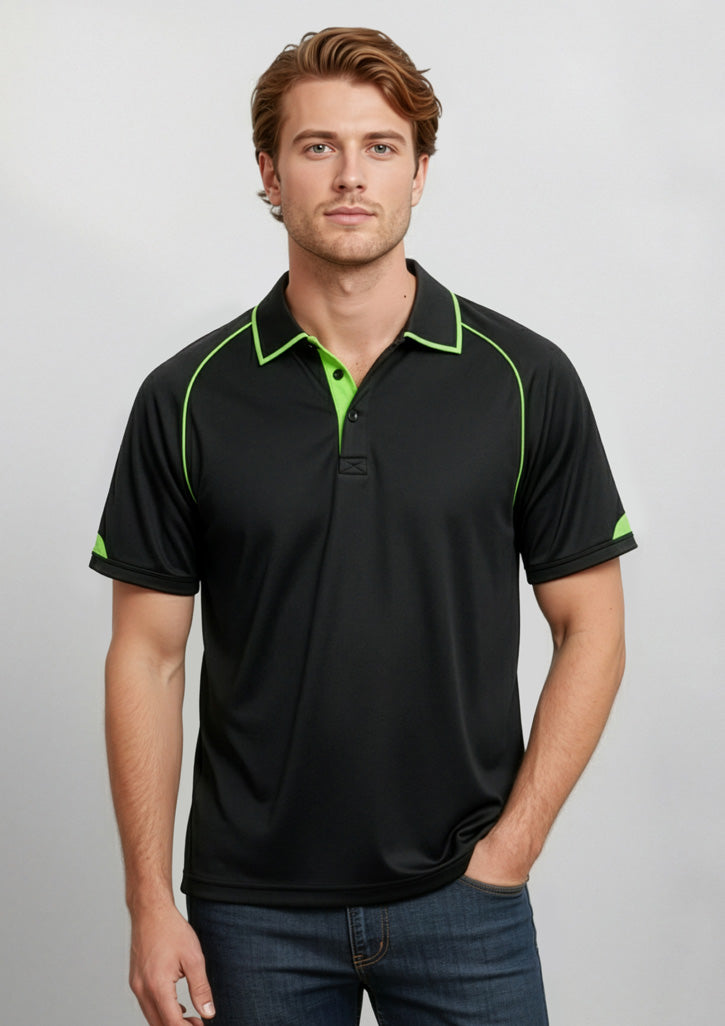 Mens Fusion Short Sleeve Polo - Black/Fluoro Yellow/Lime