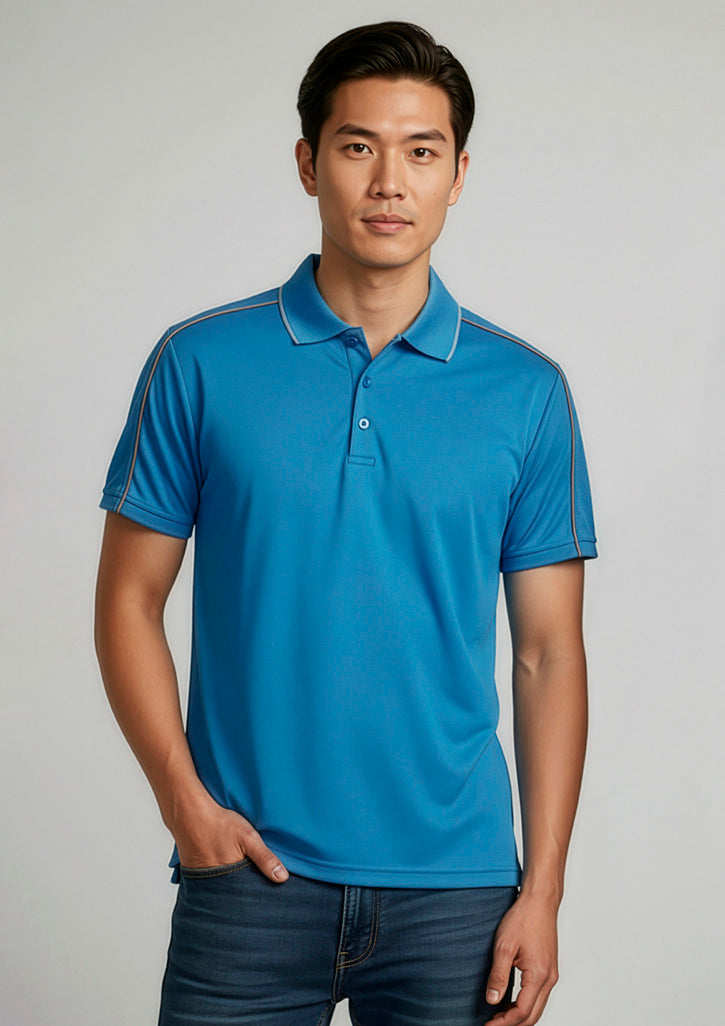 Mens Blade Short Sleeve Polo - Cyan/Silver Grey