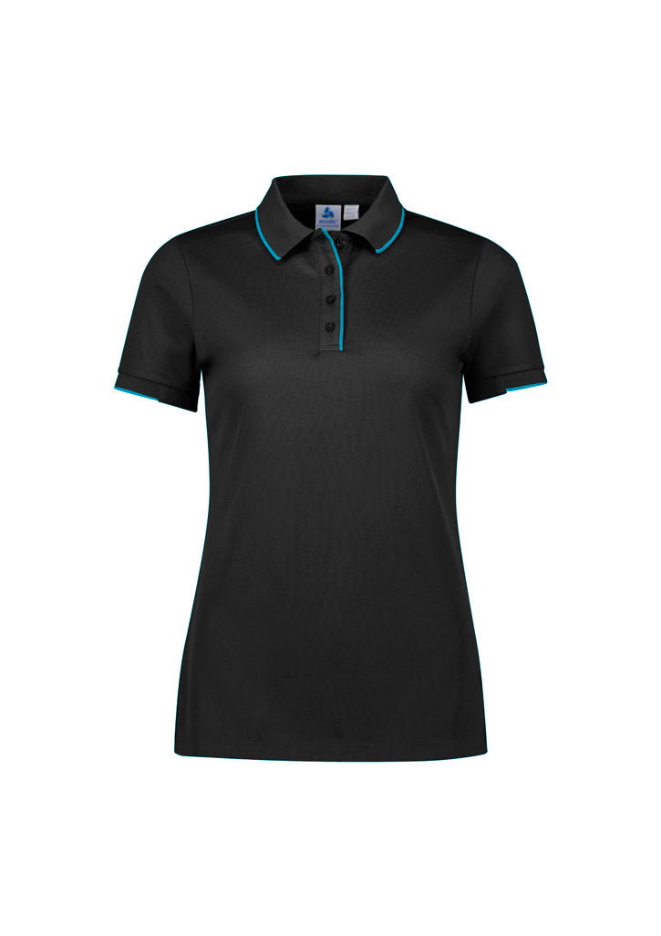 Womens Focus Short Sleeve Polo - Black/Cyan