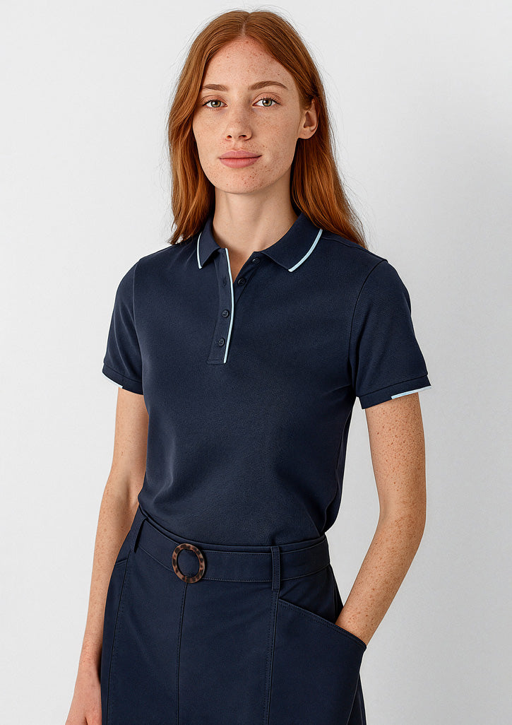 Womens Focus Short Sleeve Polo - Navy/Sky