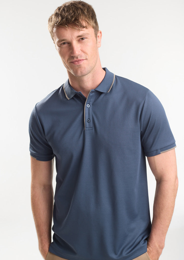 Mens Focus Short Sleeve Polo - Storm Blue/Taupe