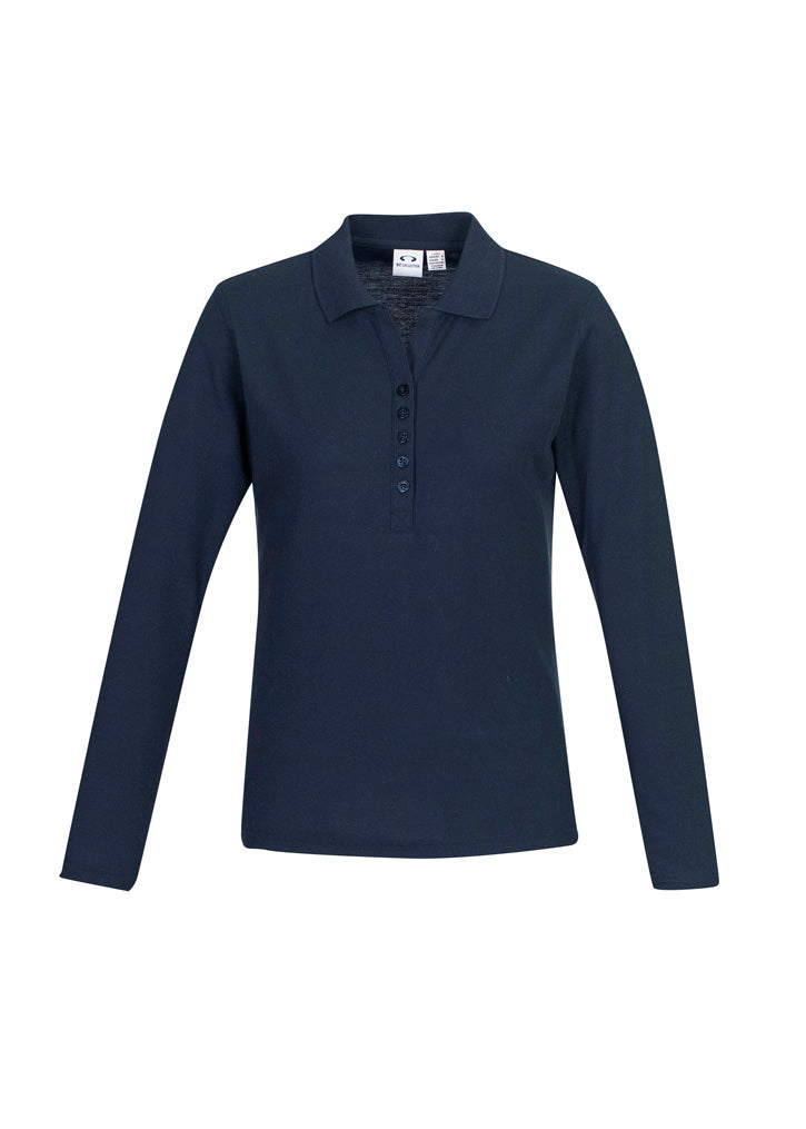 Womens Crew Long Sleeve Polo - Navy