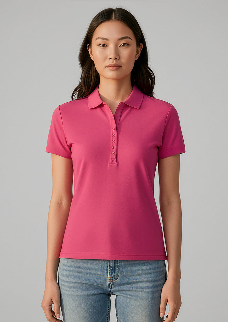Womens Crew Short Sleeve Polo - Fuchsia