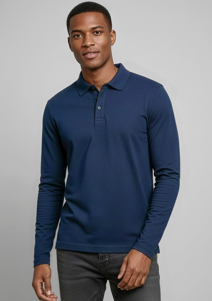 Mens Crew Long Sleeve Polo - Navy