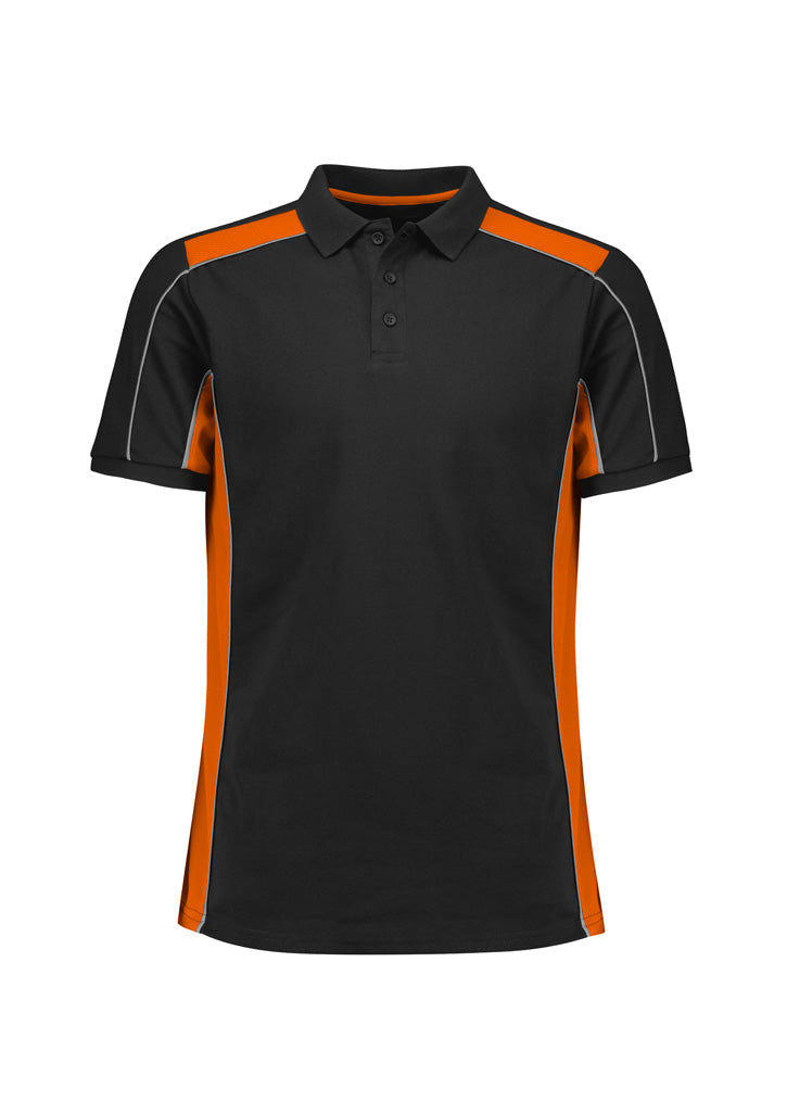 Unisex Grid Short Sleeve Polo - Black/Orange