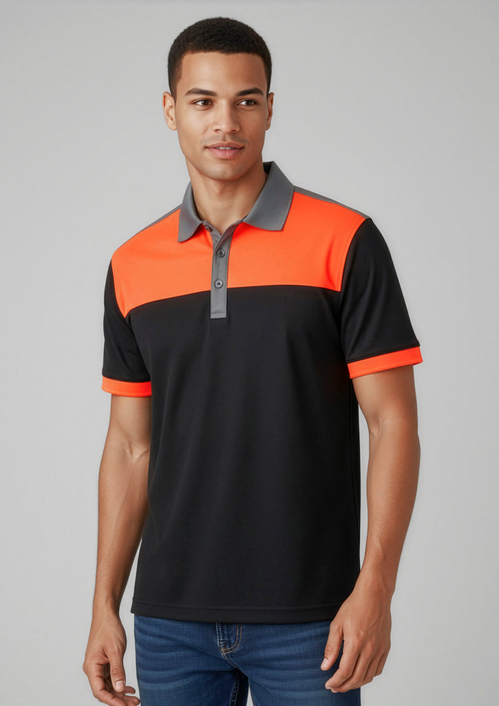 Mens Charger Short Sleeve Polo - Black/Fluoro Orange/Grey