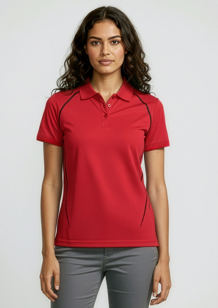 Womens Cyber Short Sleeve Polo - Red/Silver