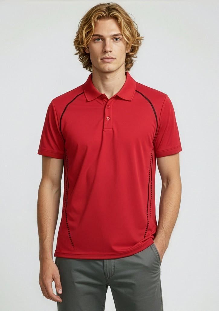 Mens Cyber Short Sleeve Polo - Red/Silver