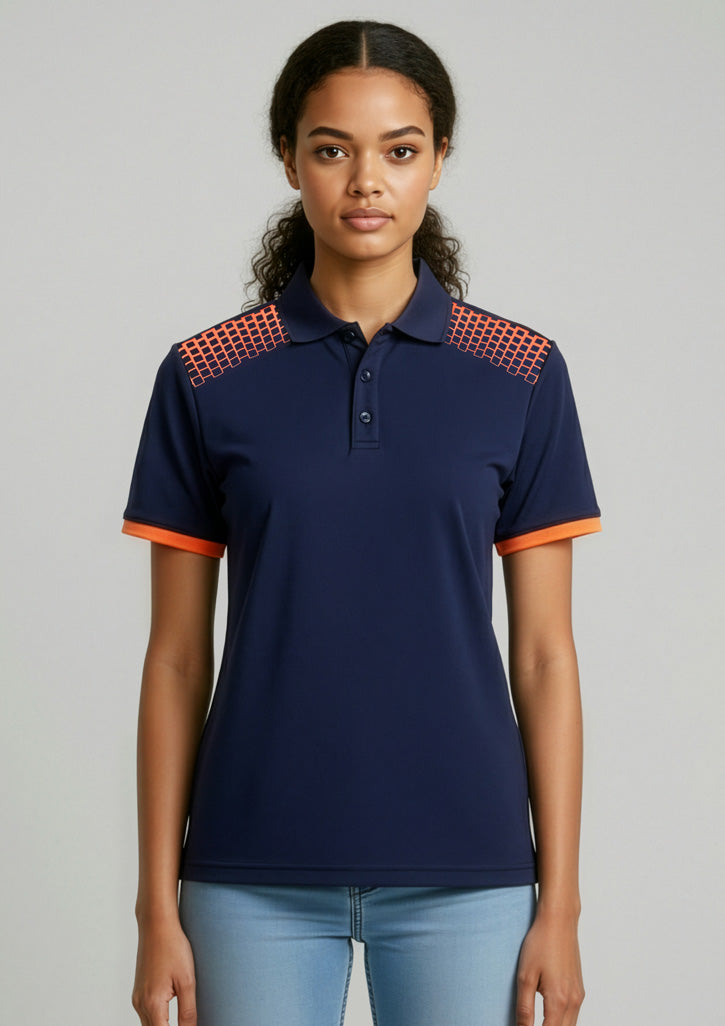 Womens Galaxy Short Sleeve Polo - Navy/Fluoro Orange