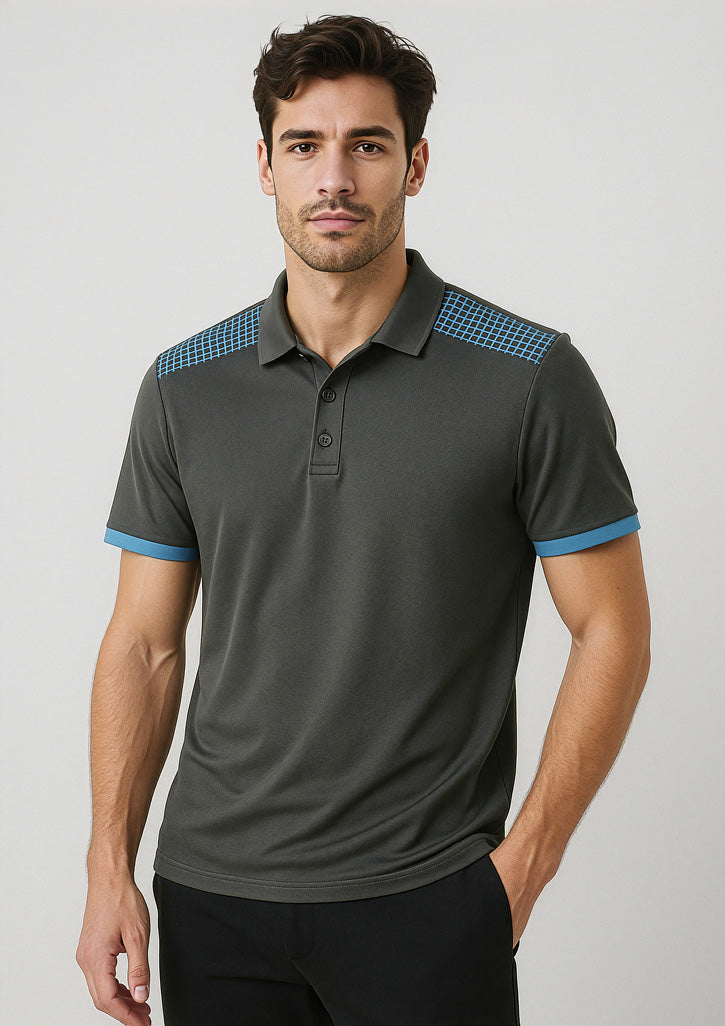 Mens Galaxy Short Sleeve Polo - Grey/Cyan