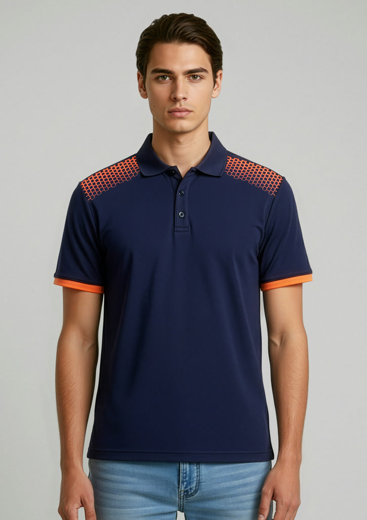 Mens Galaxy Short Sleeve Polo - Navy/Fluoro Orange
