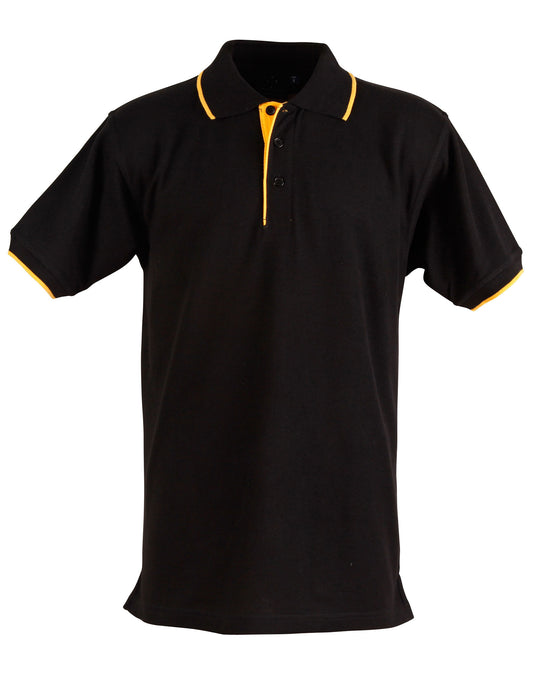 Mens S/L pique polo contrast - Black.Gold