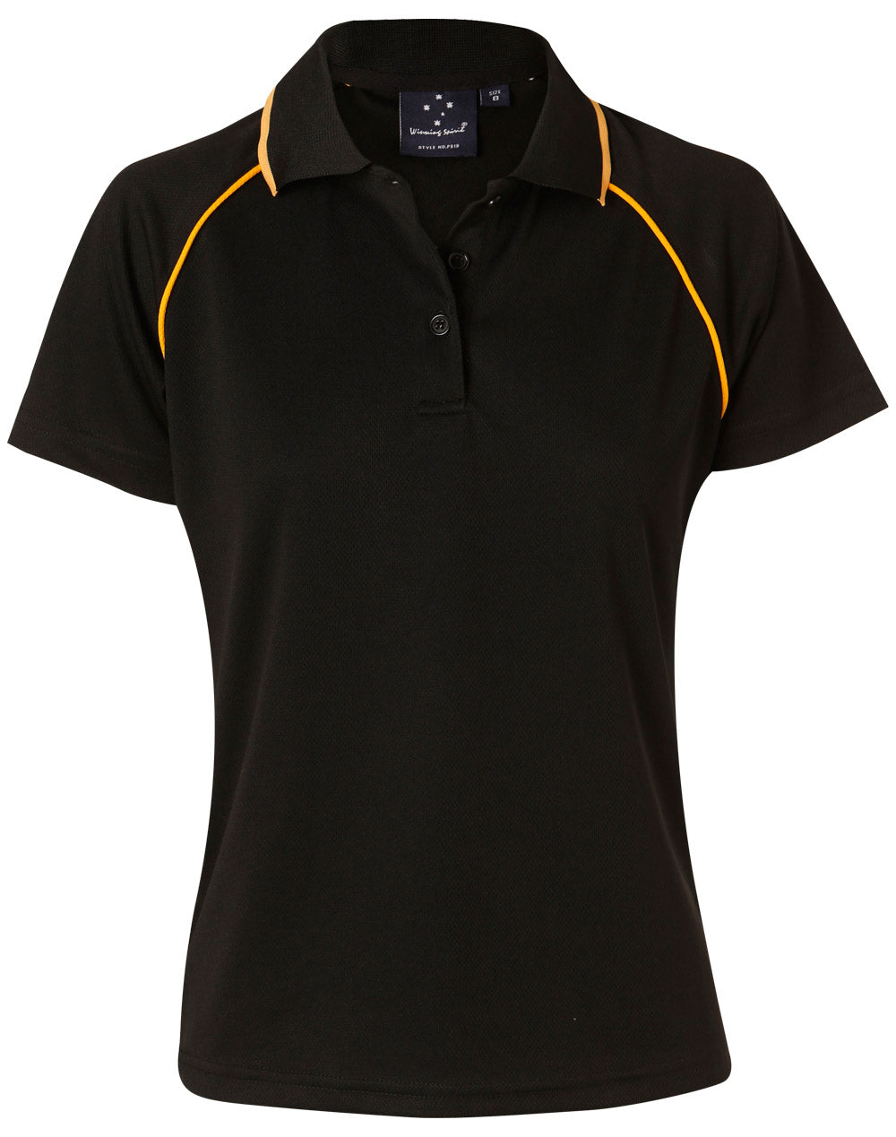 ladies cooldry raglan S/S polo - Black.Gold