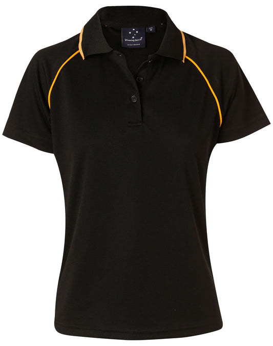 ladies cooldry raglan S/S polo - Black.Gold