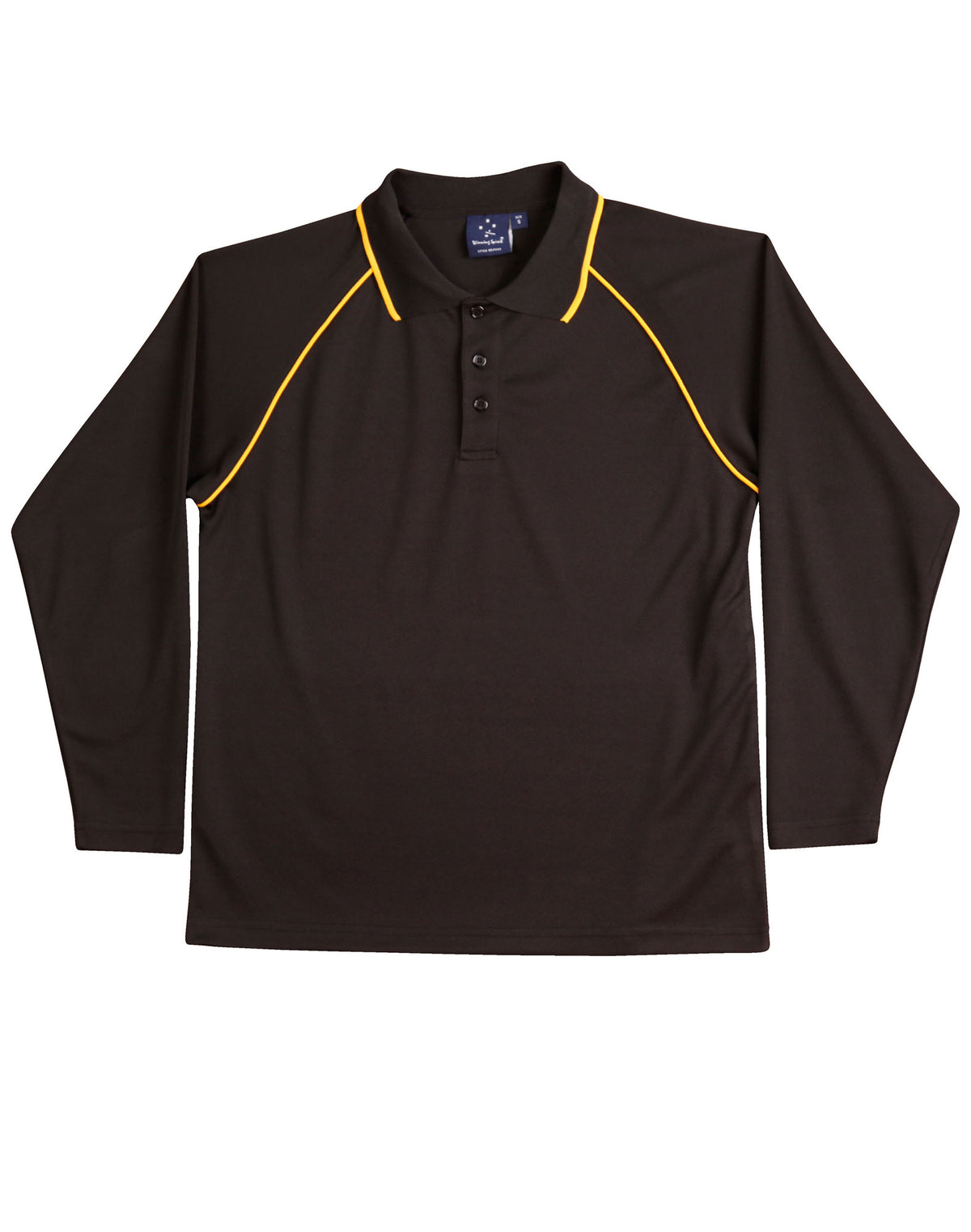 Kid's cooldry raglan L/S polo - Black.Gold