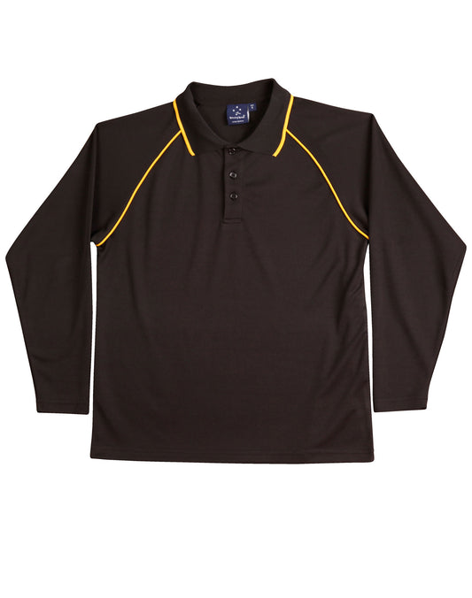 Kid's cooldry raglan L/S polo - Black.Gold