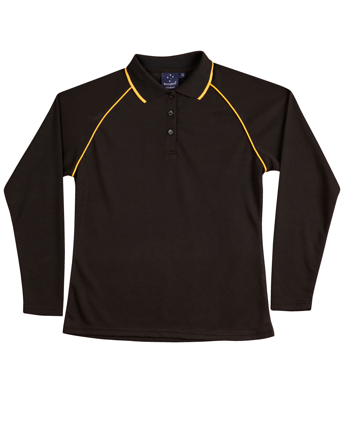 Ladies' cooldry raglan L/S polo - Black.Gold