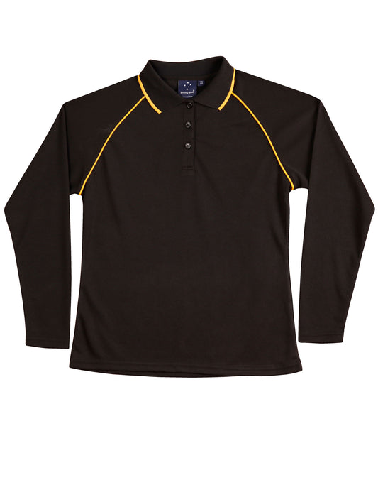 Ladies' cooldry raglan L/S polo - Black.Gold