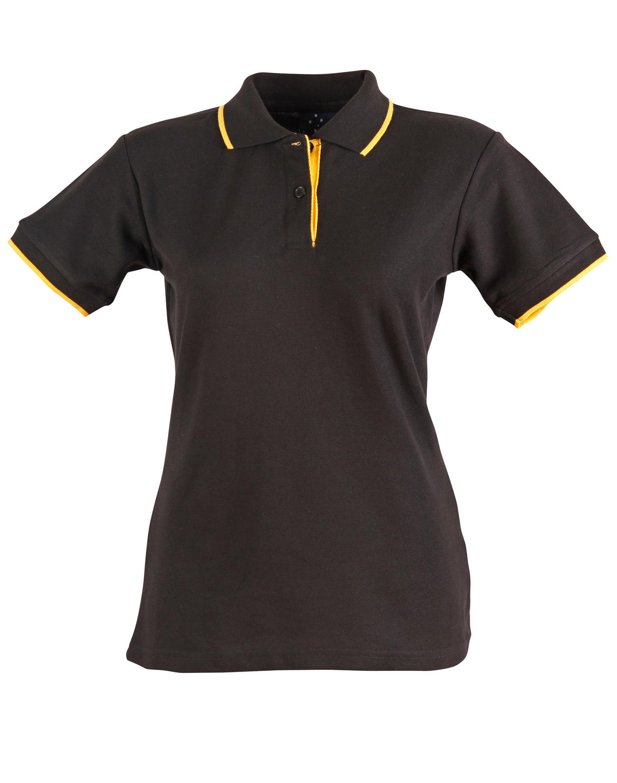 Ladies' Poly/Cotton Contrast Pique S/S Polo - Black.Gold