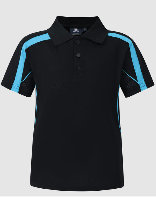 Kids S/S polo truedry - Black.Aqua Blue