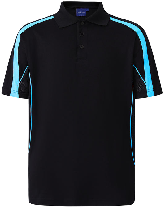 Mens S/S polo truedry - Black.Aqua Blue